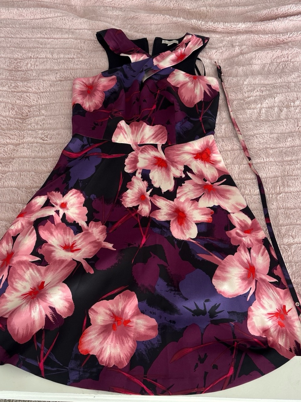 Floral Fit-and-Flare Dress in Pink and Purple